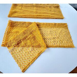 Vintage 1970s mesh valance, golden yellow, rod heading panel, price for each